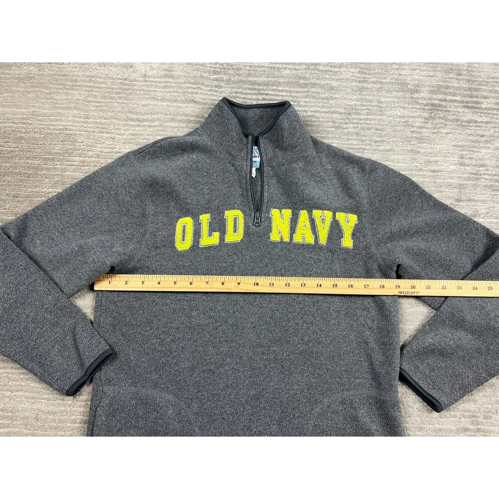 Old Navy Fleece‎ Pullover Boys XL 14-16 Gray Quarter Zip Logo Mock Neck Pockets